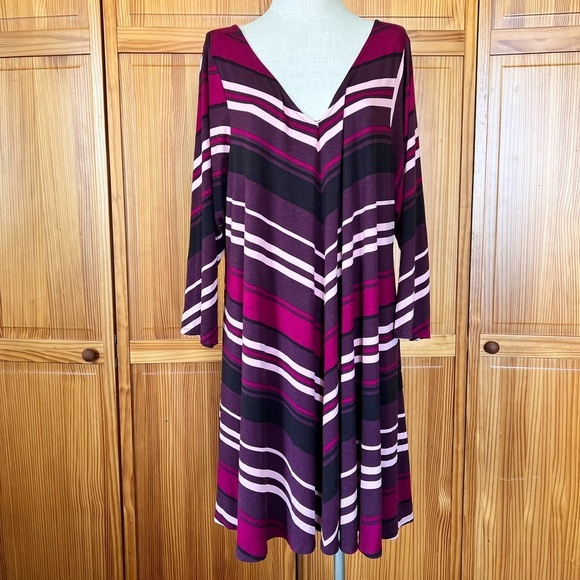 NWT Torrid 4 4X Burgundy Stripe Jersey Mini Trapeze Dress - Picture 4 of 10